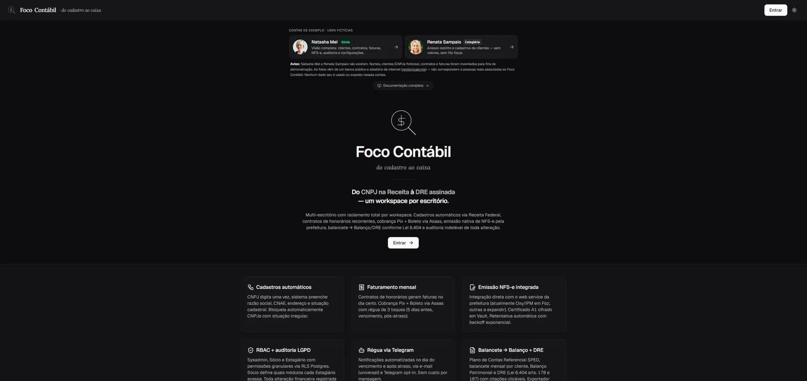 Tela do sistema de Foco Contábil